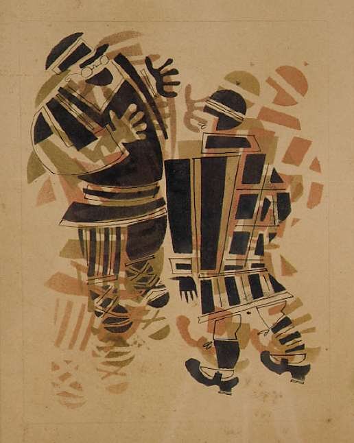 Peasant with Lapti and Young Woman from the City by Vladimir Vasilyevich Lebedev, 1925.