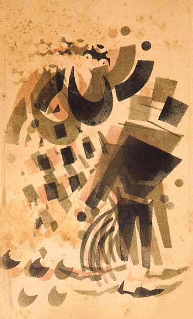 The Old Bourgeois in Tailcoat and the Shopkeeper Argue Animatedly by Vladimir Vasilyevich Lebedev, 1925.