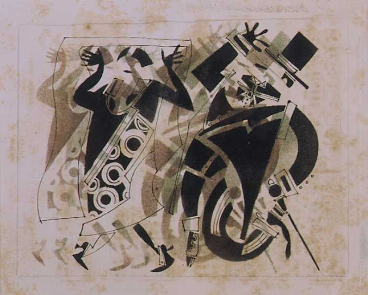 The Hotel Porter in Livery Courts the Elegant Young Lady by Vladimir Vasilyevich Lebedev, 1925.