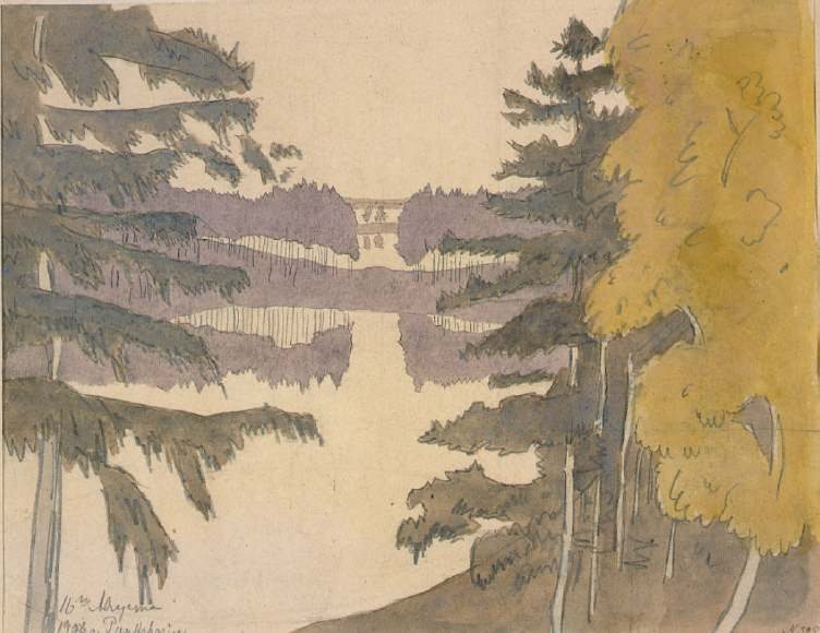 Finnische Landschaft in Punkaharju von Anna Petrovna Ostroumova-Lebedeva, 1908.