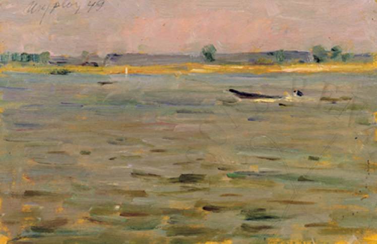 Fluss mit Boot von Iosif Michajlovic Gurvic, 1949.