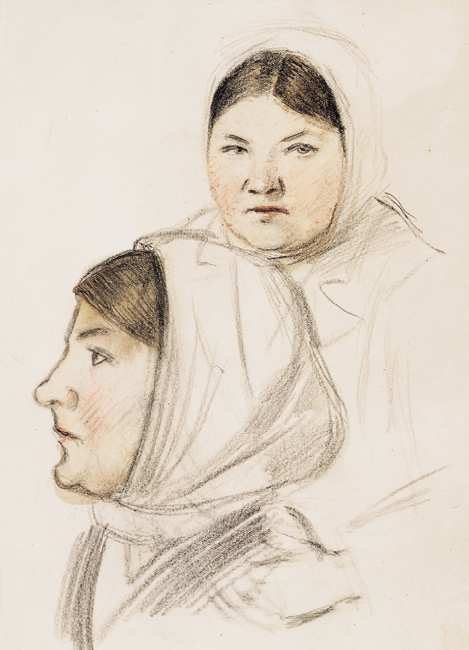 Frau mit Tuch von Konstantin Iwanowitsch Rudakow, 0000.