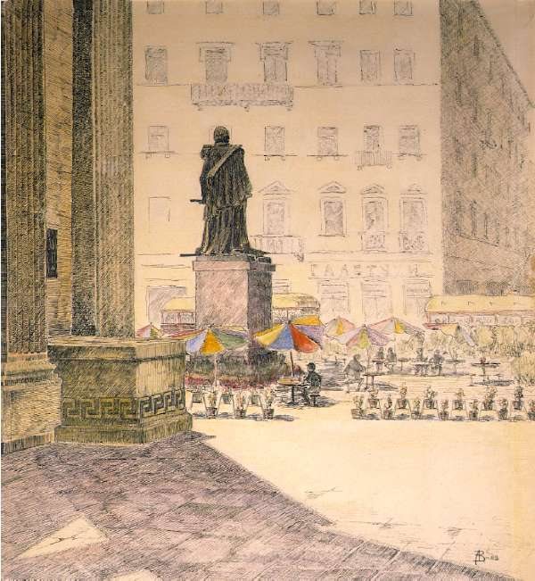 grad. Newski-Prospekt von der Seite der Kathedrale der Gottesmutter von Kasan von Aleksandr Semionowitsch Wedernikow, 1962.