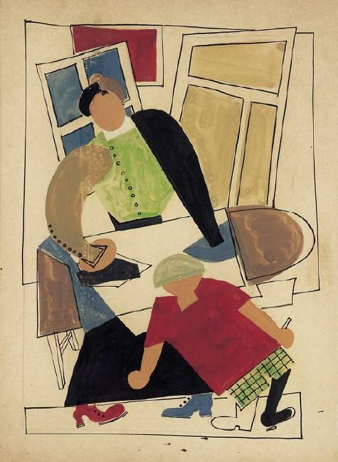 Mutter beim Bügeln und Kind von Wladimir Wassiljewitsch Lebedew, 1925.