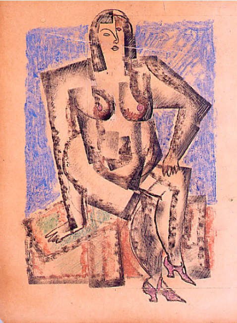 Nackte Frau mit übereinandergeschlagenen Beinen von Kazimir Sewerinowitsch Malewitsch, 1920.