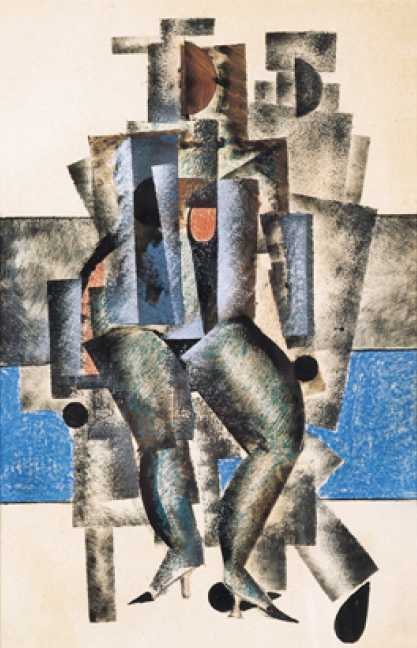 Sitzende blaue Frau und stehender Mann von Kazimir Sewerinowitsch Malewitsch, 1920.