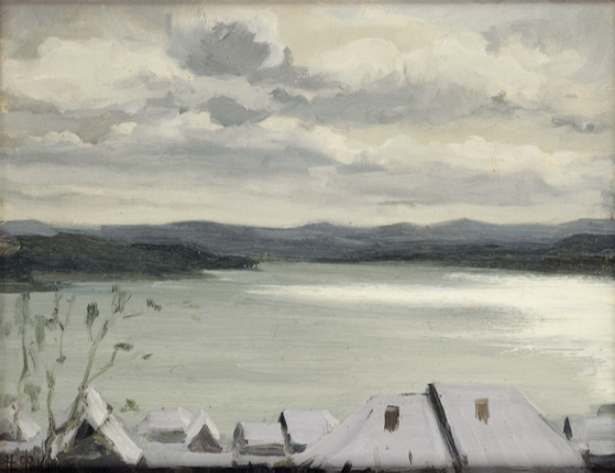 Snow-Covered Village along the River by Nikolai Mikhailovich Fokin.