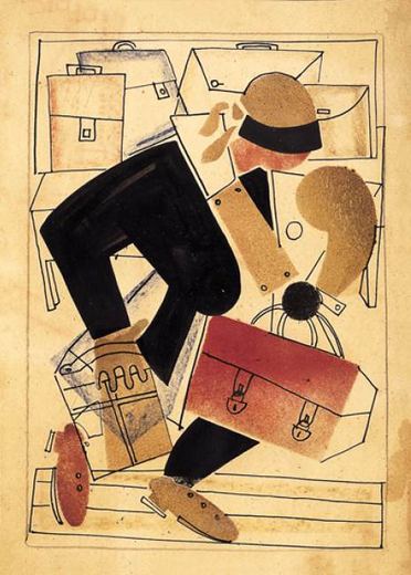 Lady with Bag and Small Suitcase by Vladimir Vasilyevich Lebedev, 1925.