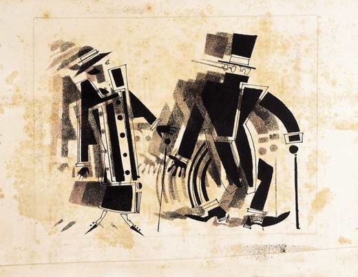 The Old Bourgeois in Tailcoat Greets an Old Friend by Vladimir Vasilyevich Lebedev, 1925.