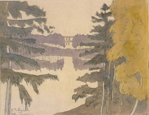 Finnish Landscape at Punkaharju by Anna Petrovna Ostroumova-Lebedeva, 1908.