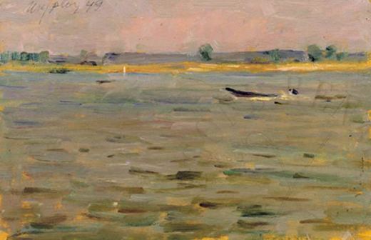 River with Boat by Iosif Mikhailovich Gurvich, 1949.