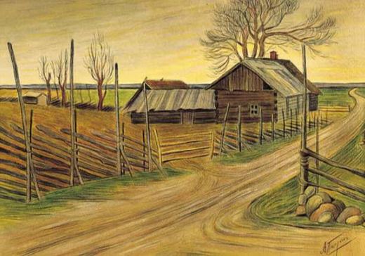 Farm in Autumn by Alexander Fyodorovich Gausch / Hausch.