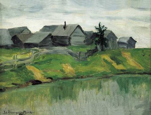 Houses on the Pond Shore by Witold Bialynitsky-Birulya; Vitold Kaetanovich Bialynitsky-Birulya, 1907.