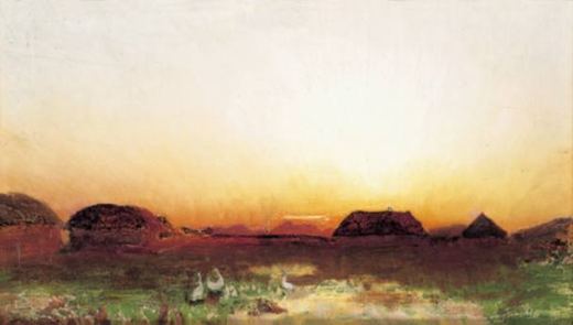 Huts at Sunset by Nikolai Nikanorovich Dubovskoy, 1885.