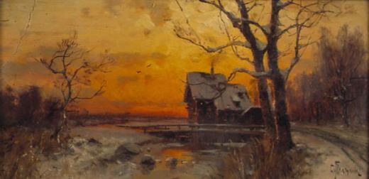 Izba at Sunset by Khariton Platonovich Platonov, 1890.
