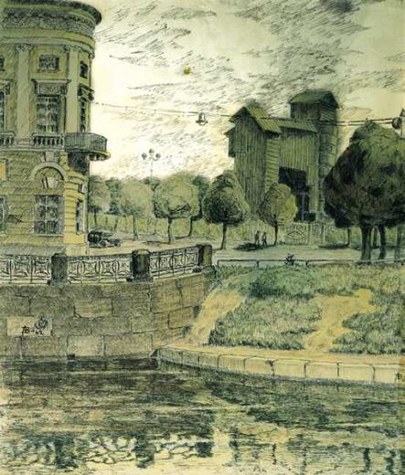 grad. Field of Mars and the Moika River by Alexander Semyonovich Vedernikov, 1962.