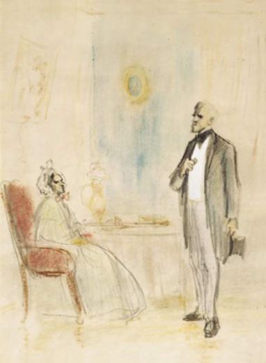 Maria Dimitrevna and Lavretsky - Ivan Turgenev - Home of the Gentry by Konstantin Ivanovich Rudakov, 1947.