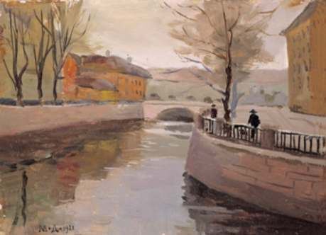 Petrograd. Ekaterininsky Canal with Red House by Mstislav Valerianovich Dobuzhinsky / Mstislavas Dobužinskis, 1921.